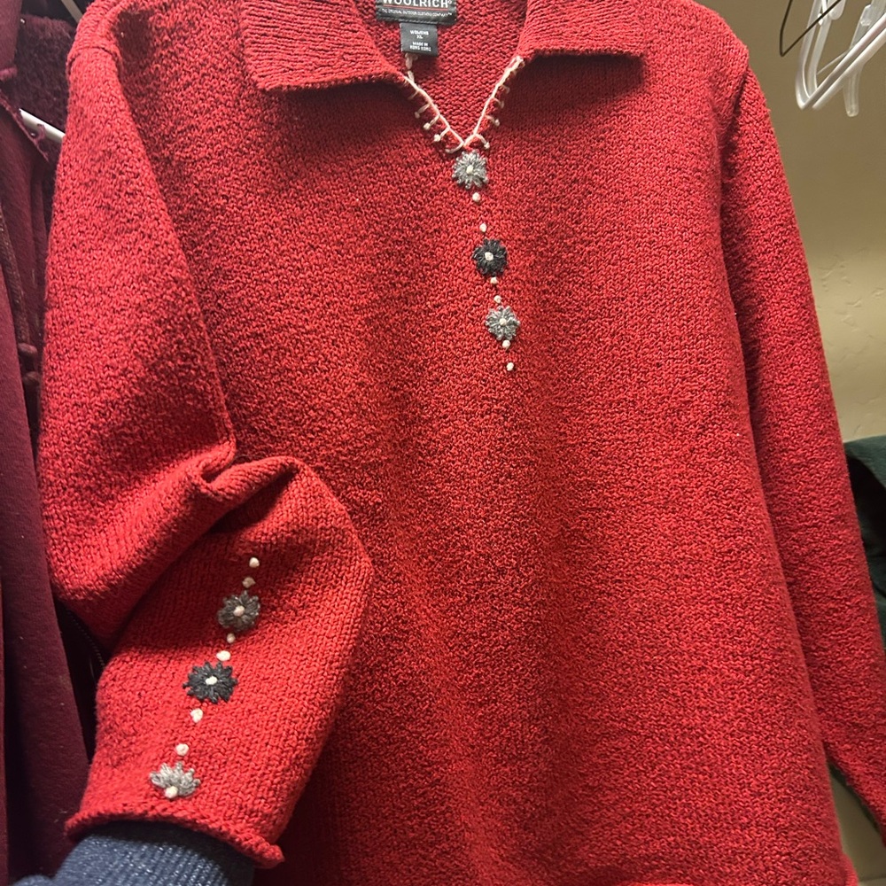 Woolrich Red Sweater with Elegant Embellishments